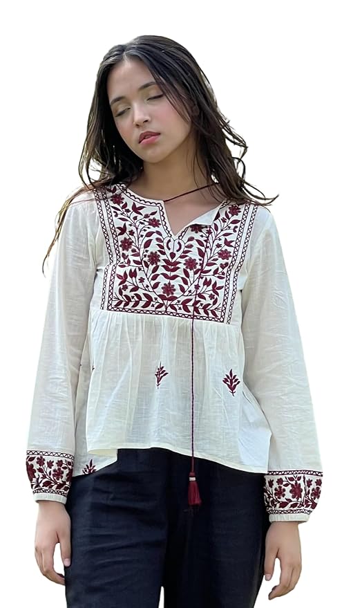 Idayat Women's Embroidered Peplum Top | Full Sleeves | Floral yoke